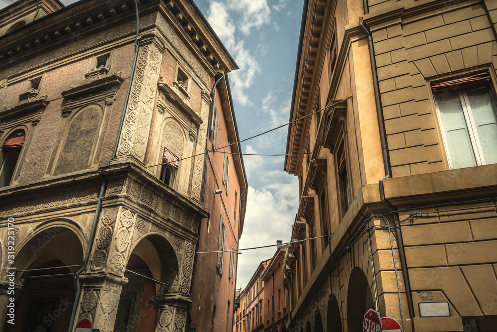 Elegant buildings in downtown Bologna