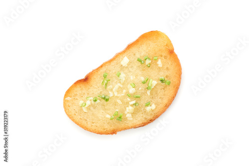 Toasted bread with garlic isolated on white background