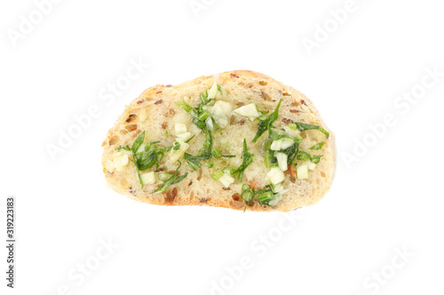 Toasted bread with garlic isolated on white background