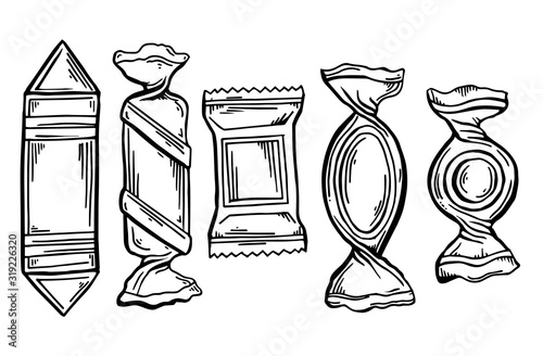 A series of vector graphic sweets, caramels