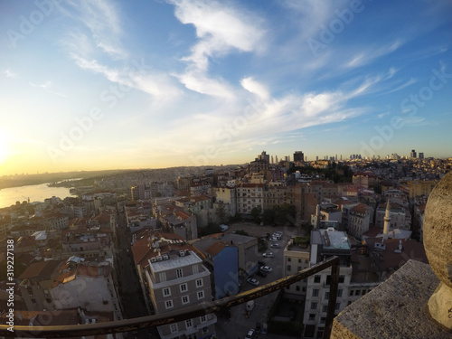 Istanbul cityscape at sunset, buildings seen from above Galata tower