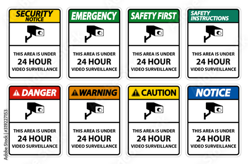 This Area Is Under 24 hour Video Surveillance Symbol Sign Isolated on White Background,Vector Illustration