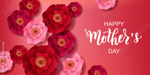Happy Mother’s day hand lettering text with beautiful flower. Good for the holiday of mom, vector illustration. Typography. Card, poster, banner, invitation, postcard.