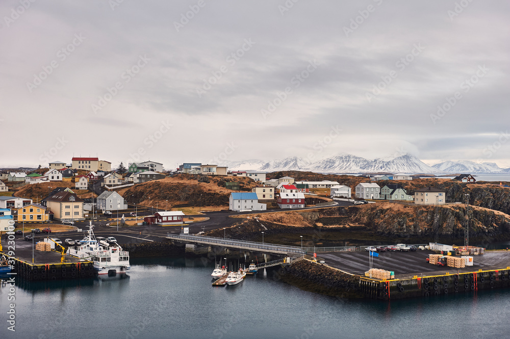 View of Stykkisholmur harbor, Snaefellsnes peninsula (region of Vesturland, Iceland)