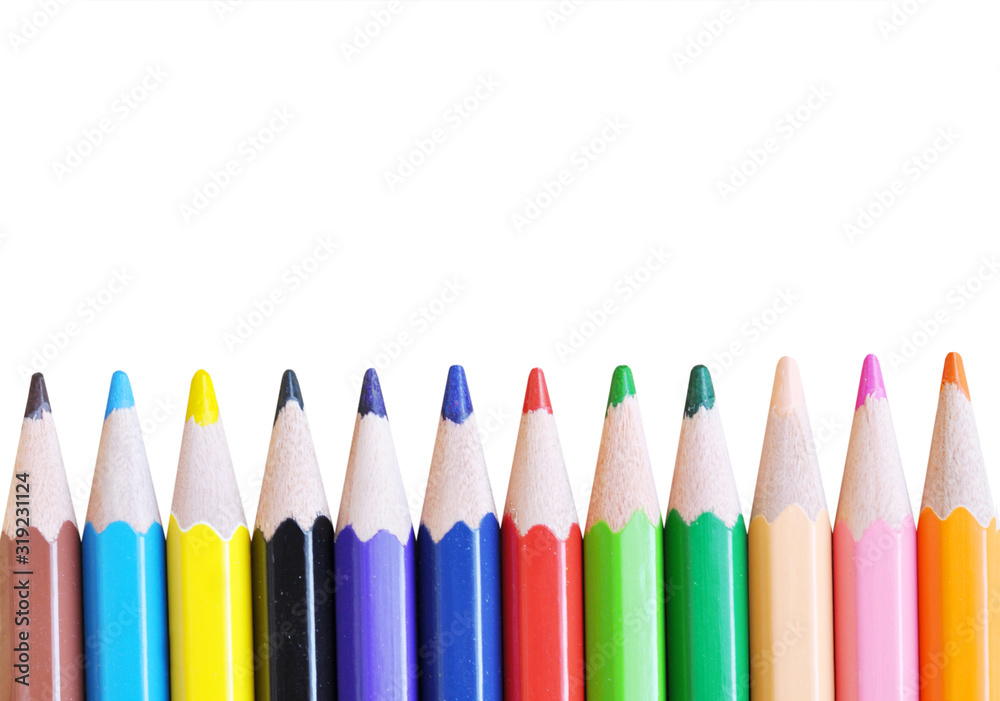 close up stack colour pencils isolated on white background for office design close up stack colour pencils isolated on white background for office design