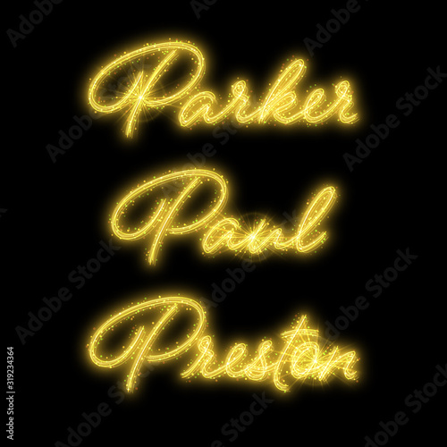 Male names made of sparkler. Design element for birthday card, bachelor party or wedding invitation