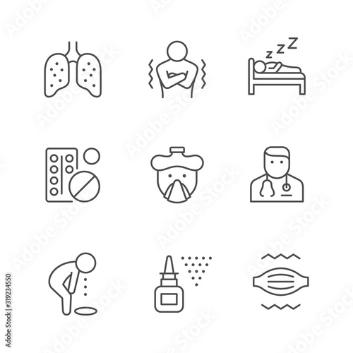 Set line icons of cold and flu