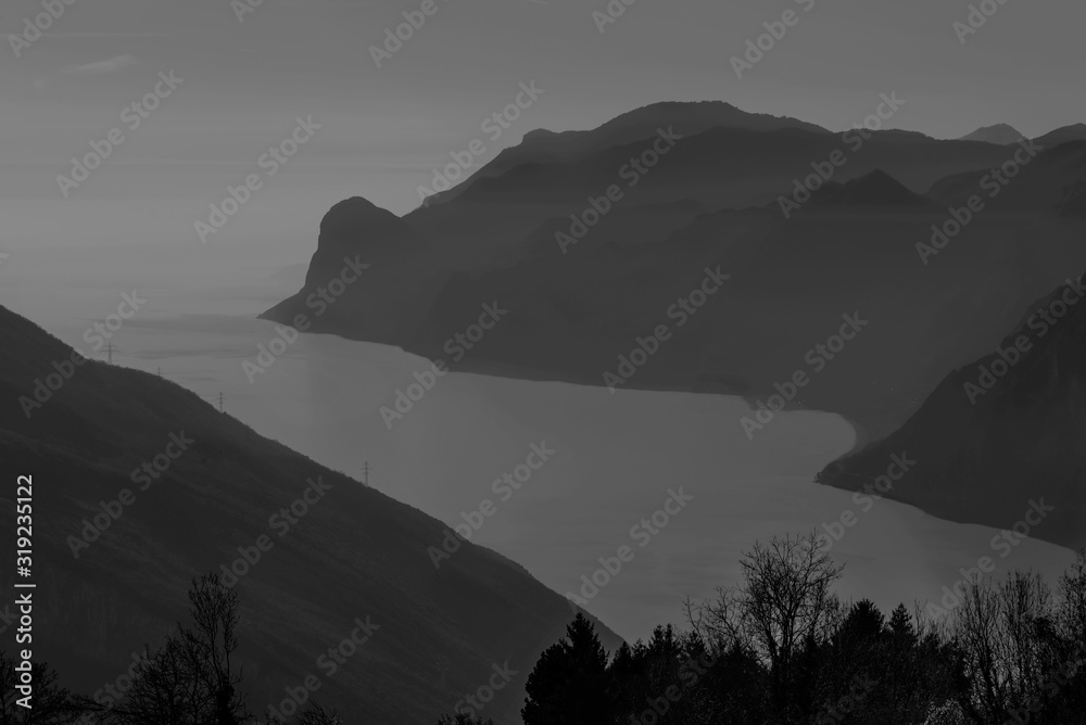 View with the mist of Lake Garda.