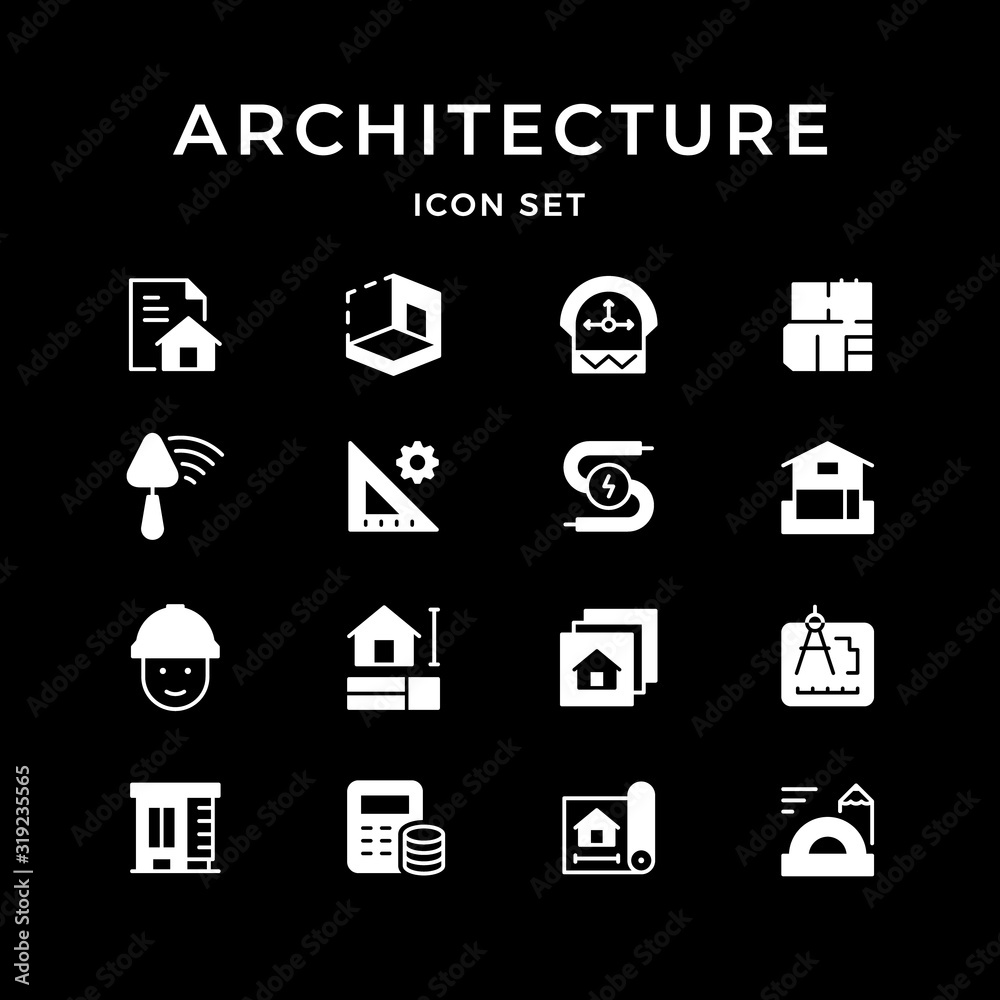 Set glyph icons of architectural Set glyph icons of architectural