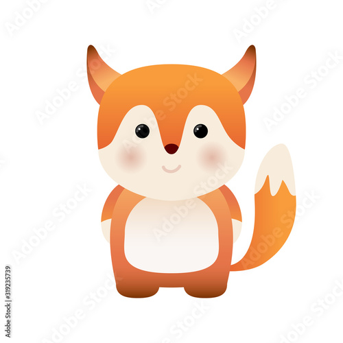 Cartoon funny cute fox isolated on white background. Can be used for t-shirt print  kids wear fashion design  baby shower invitation card