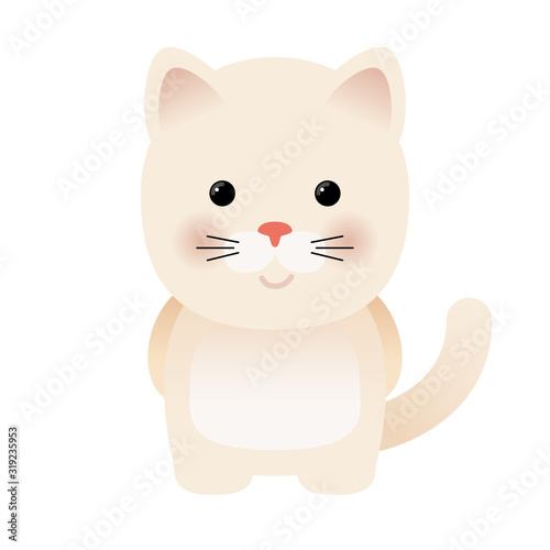 Cartoon funny cute white cat isolated on white background