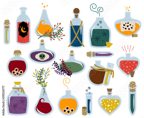 Vector Collection of Magical Potions and Bottles