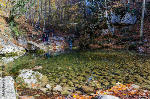 mountain river in canyon at autumn