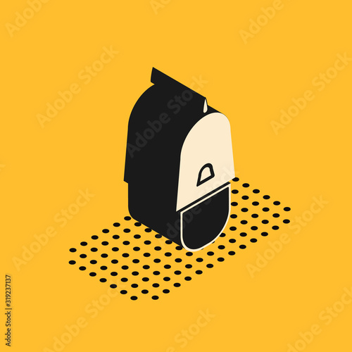 Isometric Police cap with cockade icon isolated on yellow background. Police hat sign. Vector Illustration