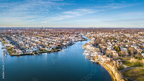 Aerial South Shore Long Island During Sunset