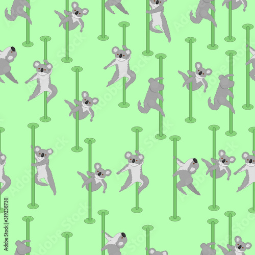 Canvas Print Seamless pattern with koalas pole dance. Vector graphics