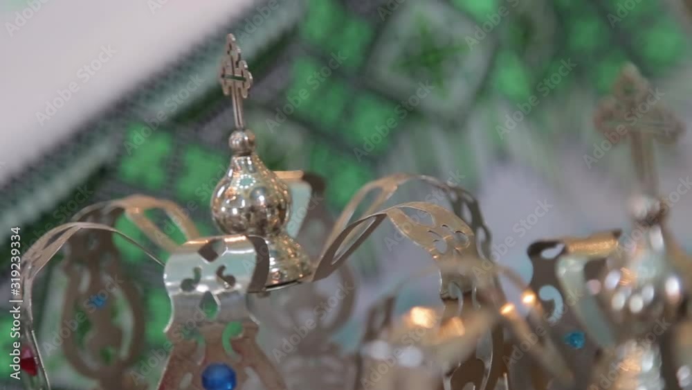 Two Orthodox Wedding Ceremonial Crowns Ready for Ceremony