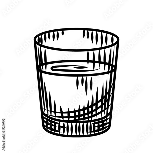 Doodle vodka shot isolated on white background. Full shot glass of alcohol.