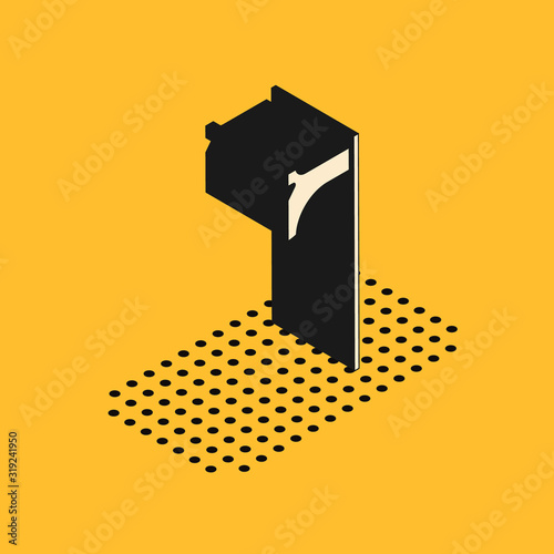 Isometric Medieval axe icon isolated on yellow background. Battle axe, executioner axe. Medieval weapon. Vector Illustration