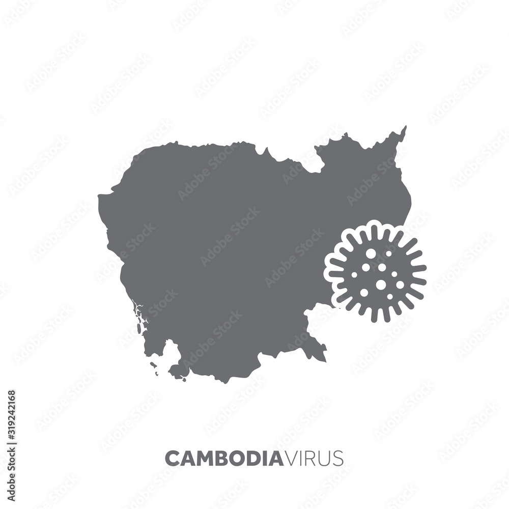 Cambodia map with a virus microbe. Illness and disease outbreak