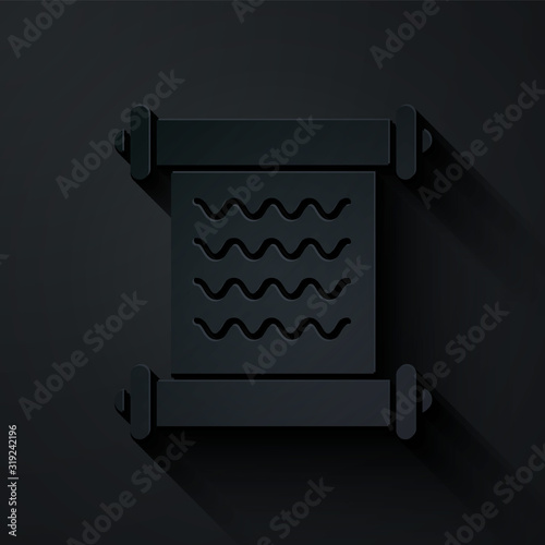 Paper cut Decree, paper, parchment, scroll icon icon isolated on black background. Paper art style. Vector Illustration