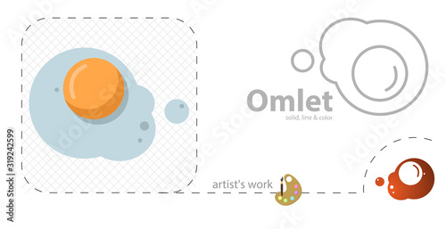 Cooked fried egg vector flat illustration, solid, line icon