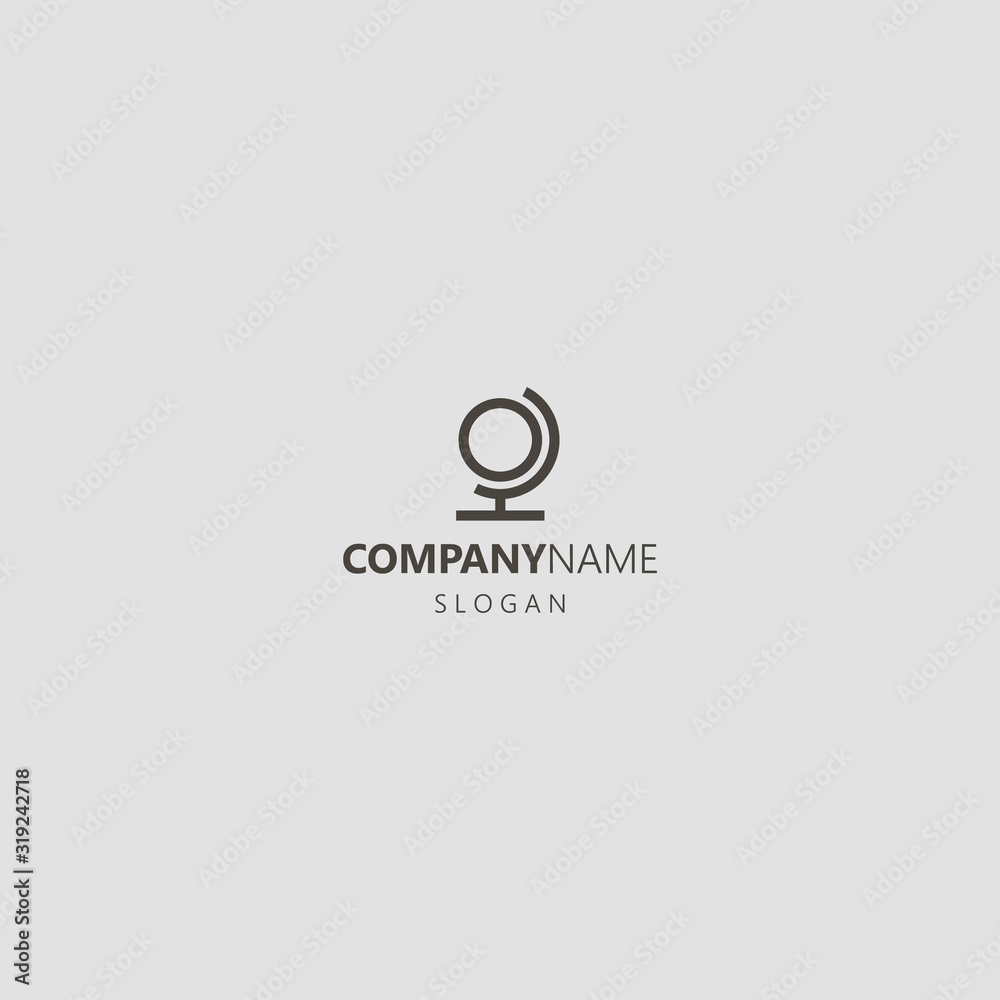 black and white simple minimalistic geometric outline vector line art iconic logo of globe