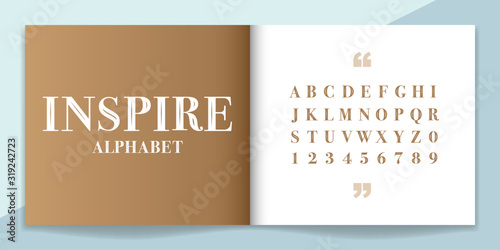 Elegance font and alphabet set. Lettering Design for magazine, poster, logo or advertising media. Typography fonts uppercase and number.