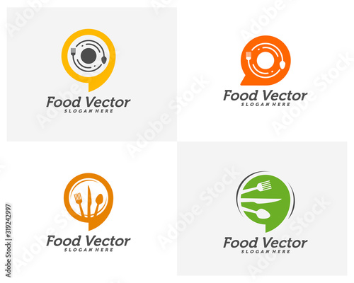 Set of Food talk logo design vector. Restaurant, food court, cafe logo template. Icon symbol. Illustration