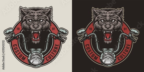 Colorful vintage custom motorcycle emblem