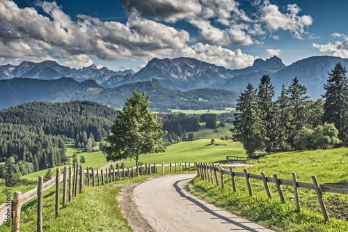 Germany, Bavaria, Allgaeu alps, Eisenberg castle, mountain view to Tegelberg and Säuling