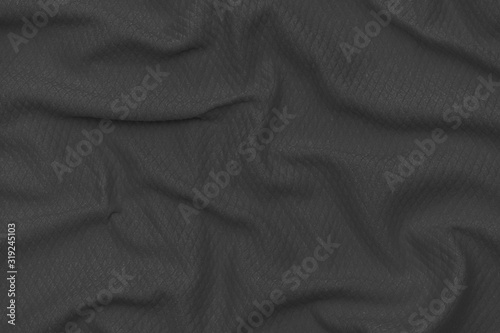 Abstract dark grey, black fabric texture background. Cloth soft wave. Close up, draped.