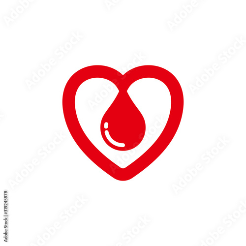 Red blood drop isolated on heart shape. blood donor volunteer vector design