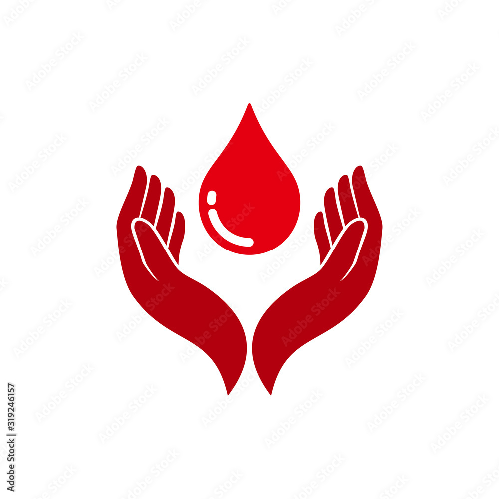 Red blood drop in hand isolated on white background. blood donor volunteer vector design Red blood drop in hand isolated on white background. blood donor volunteer vector design
