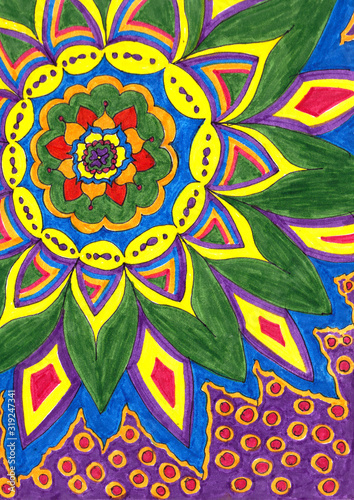 Wallpaper Mural Abstract flower. Doodle style background. Ethnic pattern. Colorful backdrop. Bright Summer template. Hand drawn illustration for poster, art print, greeting card, banner and other graphic design. Torontodigital.ca