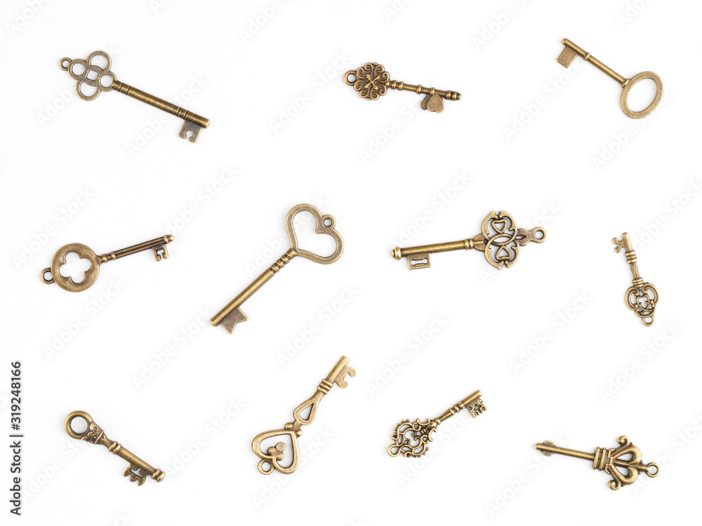 Set of antique keys isolated on white Set of antique keys isolated on white