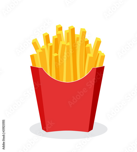 Fotografia, Obraz French Fries potato fast food in Red Carton Package Box Isolated on White backgr