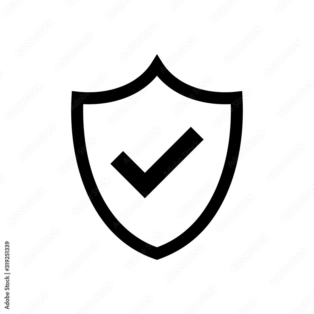 Shield check mark logo icon isolated on white background. Protection approve sign. Safe icon vector Shield check mark logo icon isolated on white background. Protection approve sign. Safe icon vector