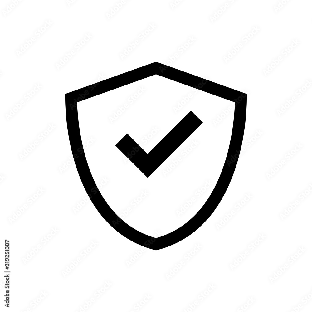 Shield check mark logo icon isolated on white background. Protection approve sign. Safe icon vector Shield check mark logo icon isolated on white background. Protection approve sign. Safe icon vector