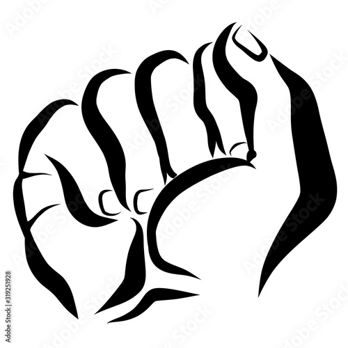 clenched fist, a person hides something in his hand or threatens