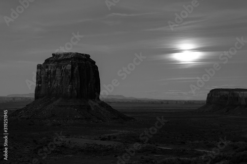 Night time at Monument Valley, black and white