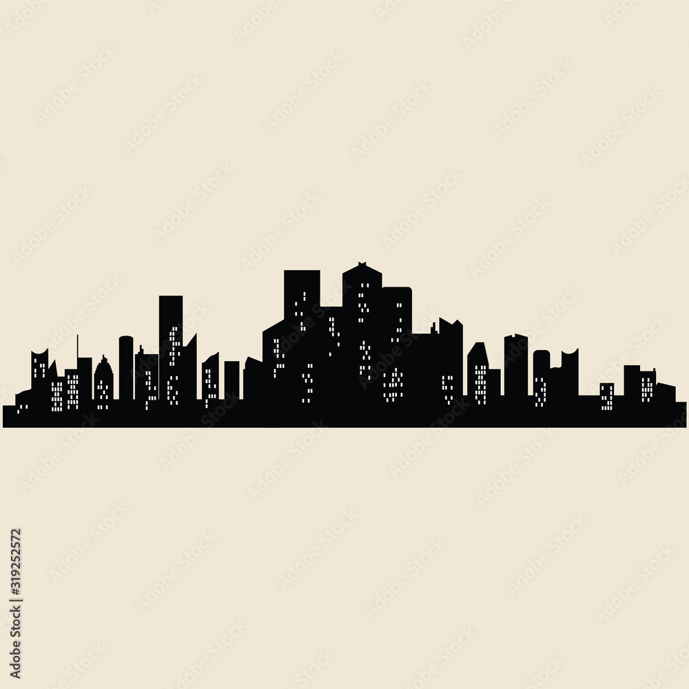 Cities silhouette. Black town skyline background. Cityscape illustration