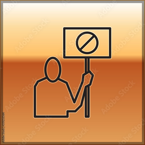 Black line Nature saving protest icon isolated on gold background. Earth planet protection, environmental issues demonstration. Vector Illustration