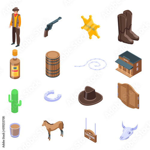 Saloon icons set. Isometric set of saloon vector icons for web design isolated on white background
