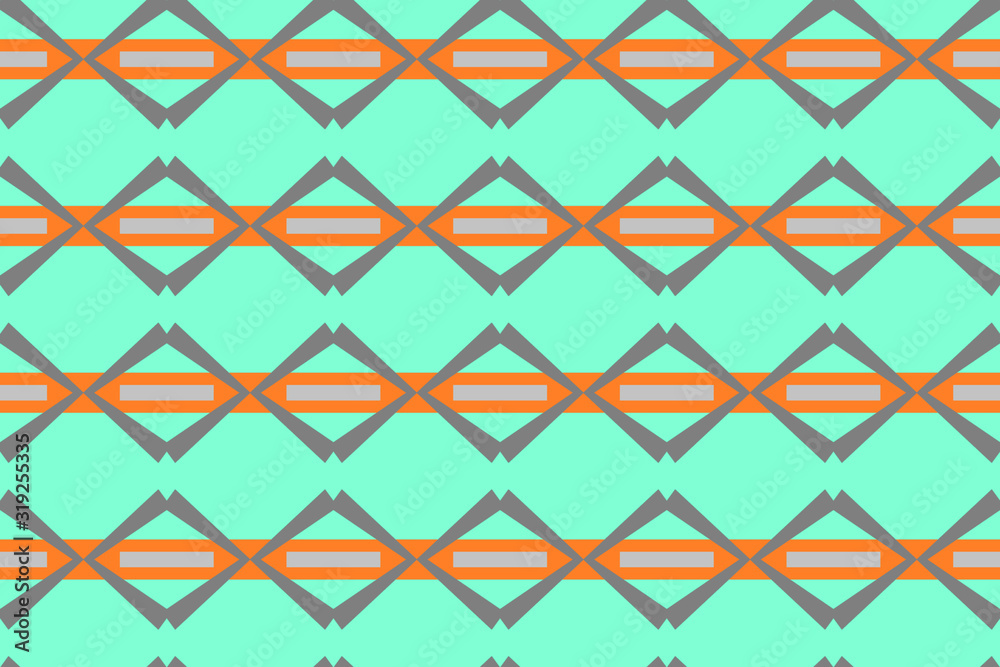 Fototapeta premium Mint background pattern from the rhomb figures linear shape. Geometric seamless design template with simple symmetric ornament. Creative pattern in aqua menthe colour for fabric, banner, print, web