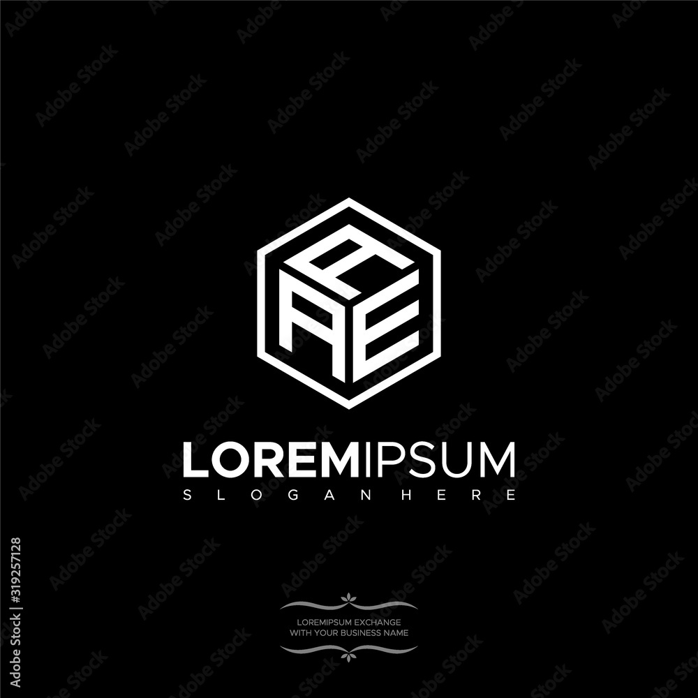 Initial letters AAE Polygon hexagon Black and White Color modern logo Initial letters AAE Polygon hexagon Black and White Color modern logo