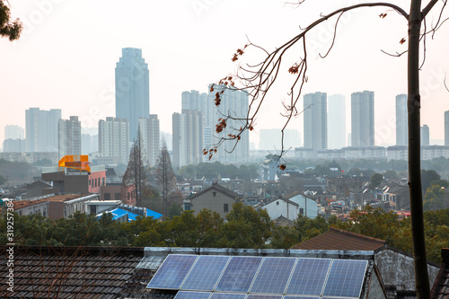 solar panels and wind turbine