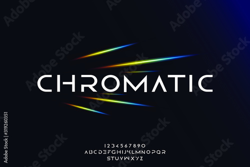 Chromatic, an abstract technology science alphabet font. digital space typography vector illustration design