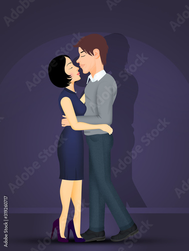 illustration of couple kissing
