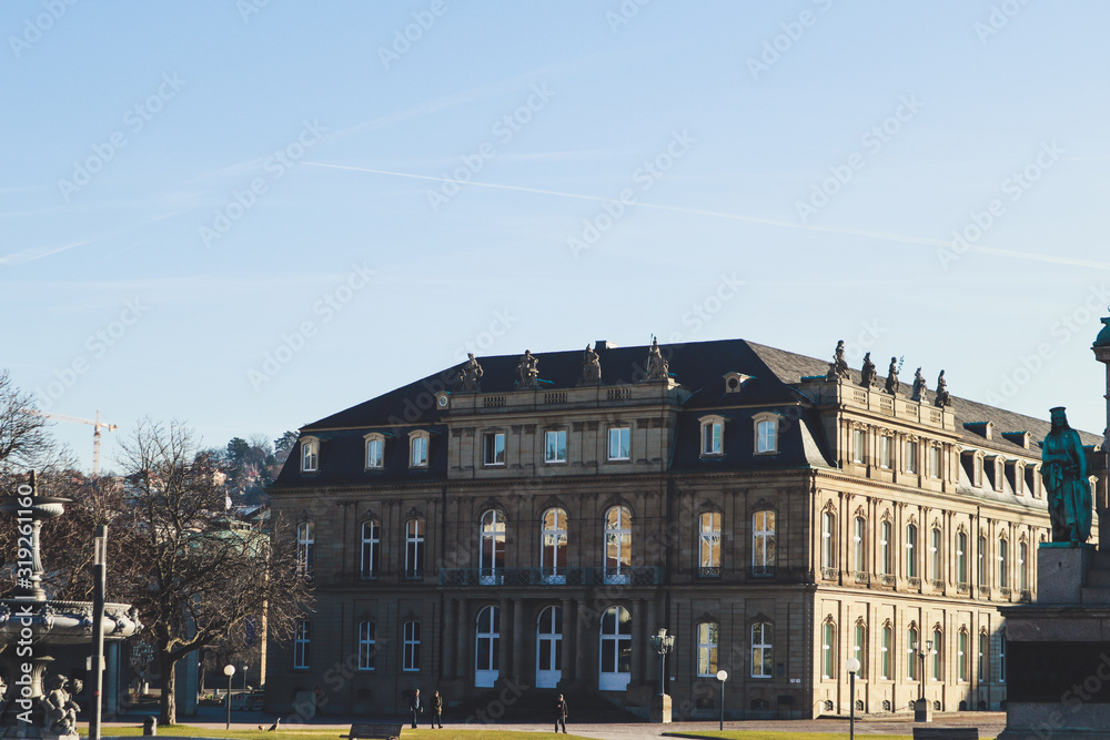 Architectural structures and sculptures on Schlossplatz  . Stuttgart,Germany